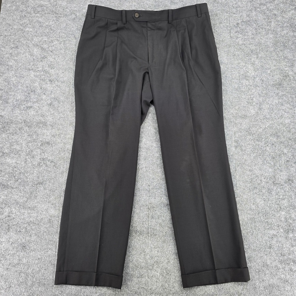 Ralph Lauren Mens 38x29 Double Pleated Cuffed Dress Pants Charcoal Black Stretch